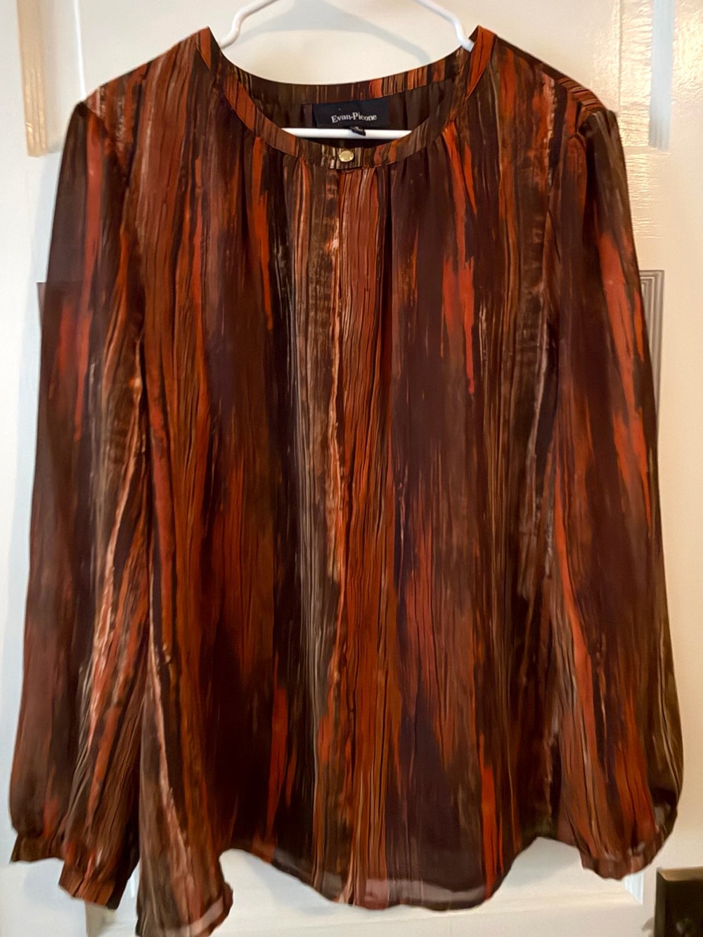 Evan-Picone Abstract Print Long Sleeve Blouse Top Brown Orange Size 16